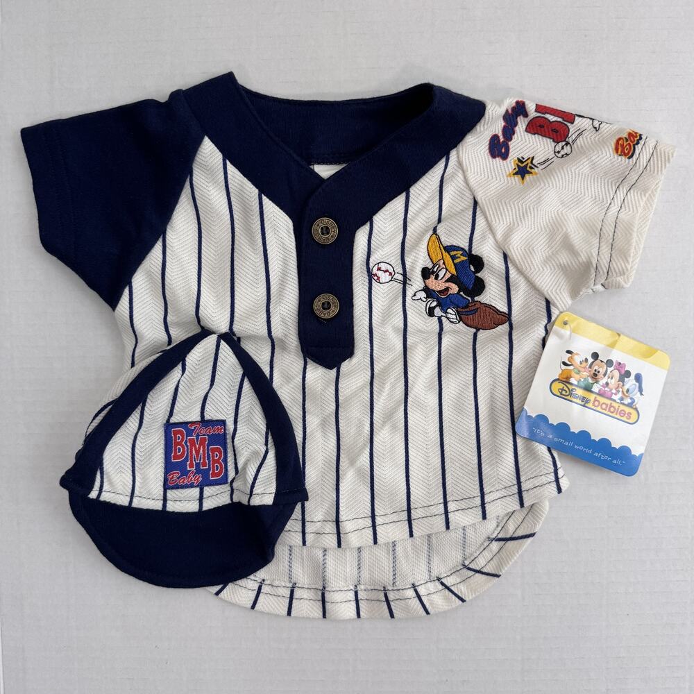 Vintage Disney Babies Mickey Mouse Baseball Outfit 6-9M Jersey Shirt Hat Set NEW